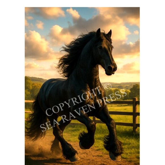 High Spirited Friesian Horse Poster 11x17 – Wall Art Print by Sea Raven Press - Picture 2 of 2